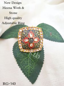 Premium quality stone and meena work adjustable ring
