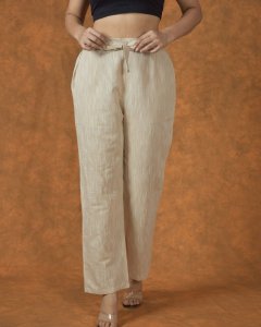 Beige solid cotton samray pant