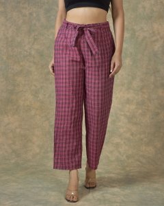 Maroon check cotton trouser