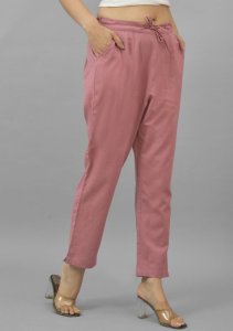Pink solid cotton trouser