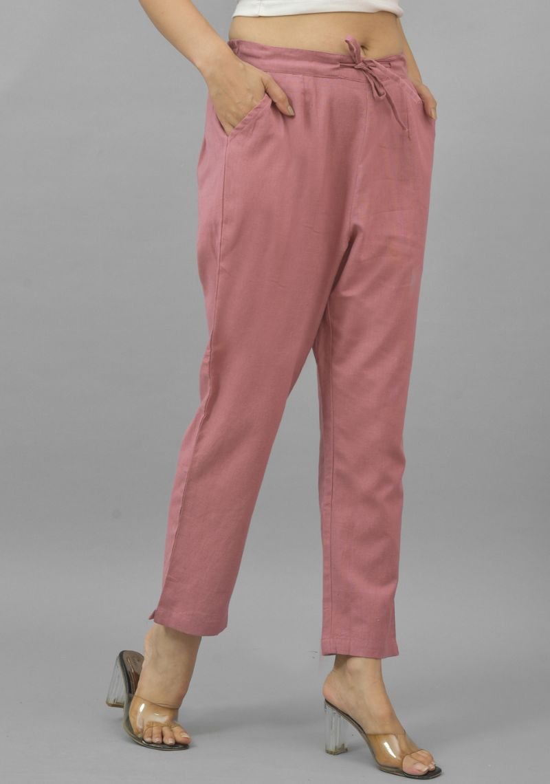 Pink solid cotton trouser