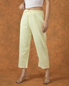 White-yellow stripes cotton pant
