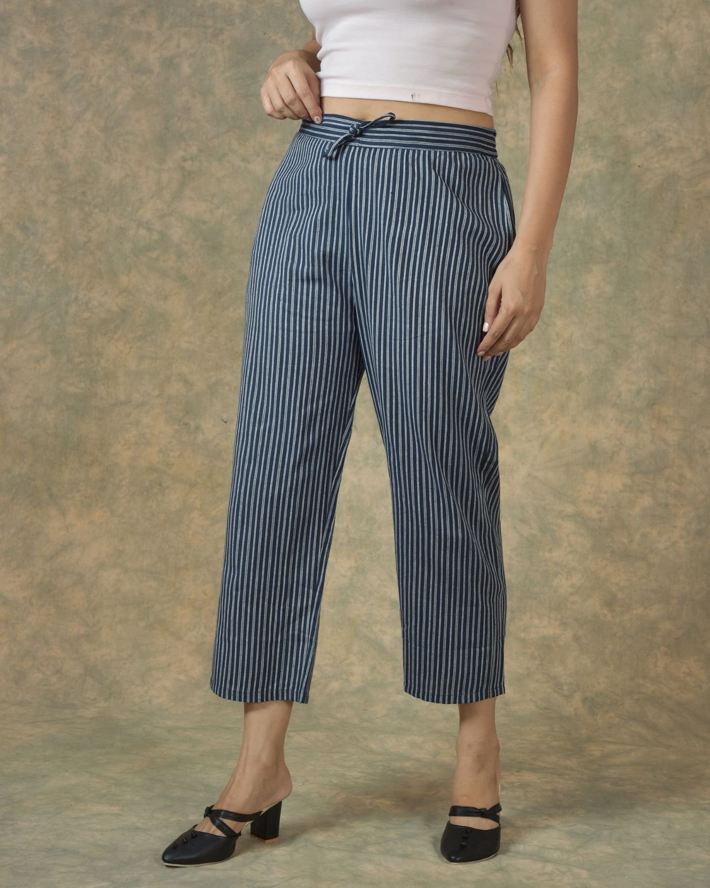 Navyblue-white cotton stripes pant