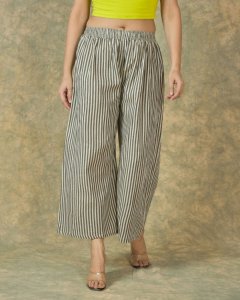Gray-white stripes cotton culottes pant