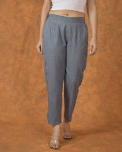 Gray solid cotton pant