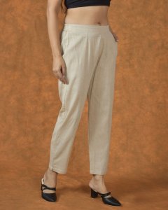 Beige solid cotton pant