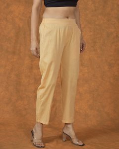 Yellow solid cotton linen pant